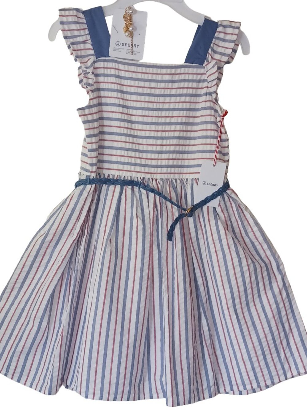 Sperry Kids Striped Dress Size 7 Red White Blue Summer Dress NWT